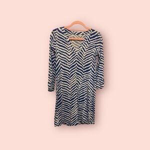 Elegant Blue and White Chevron Dress